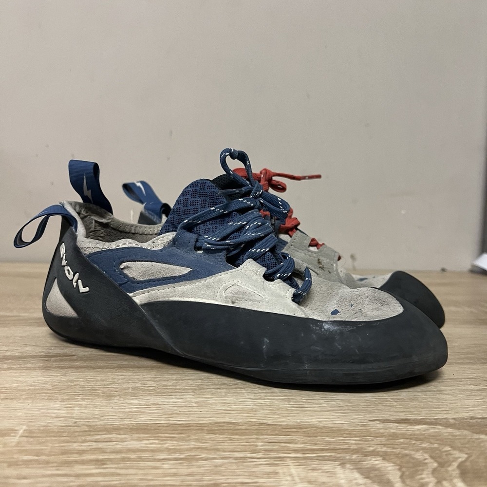 Evolv Skyhawk Rock Climbing Shoes Women's Size 8.5 Blue Gray Rubber Track Sole